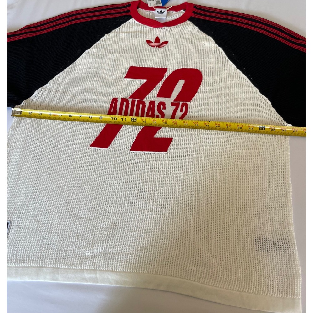 Adidas Originals Women XL Knit Mesh Jersey White Black Red 72 Trefoil KD2269 NEW - Picture 3 of 7